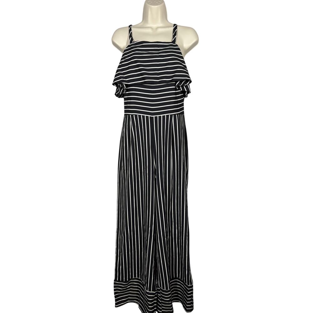 Leith Striped Jumpsuit Ruffle Top Cuffed Pant Strappy - S